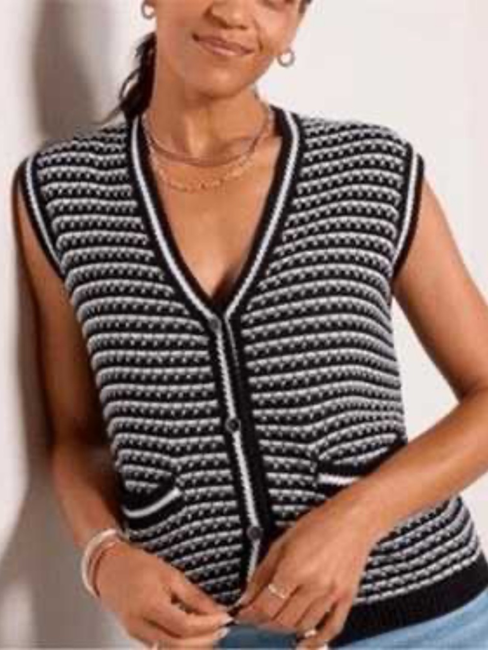 Evereve Black and White Striped Cardigan Vest